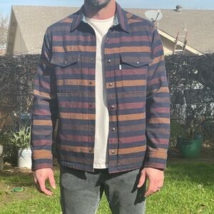 Wellen LRG Men's Striped Shirt Jacket - Navy, Brown, Rust